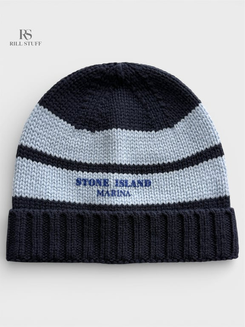 Вязаная шапка-бини Stone Island Marina Beanie with Contrast Stripes