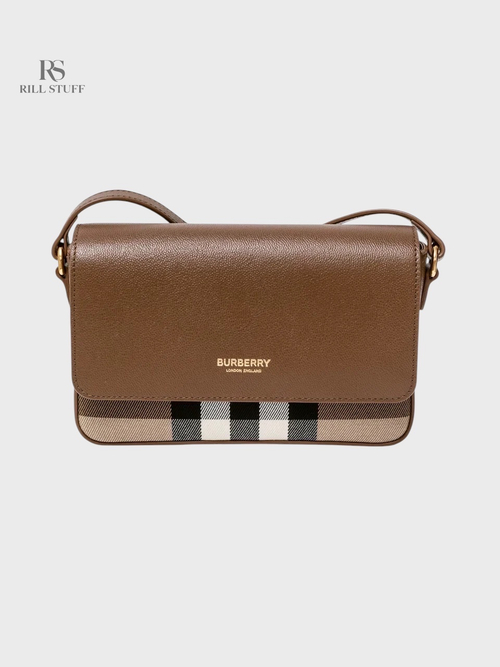 Сумка Burberry Hampshire Check Canvas & Leather Crossbody Bag Brown