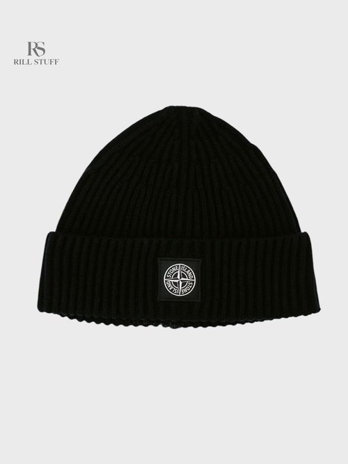 Шапка Stone Island Logo Patch Ribbed Beanie  черная